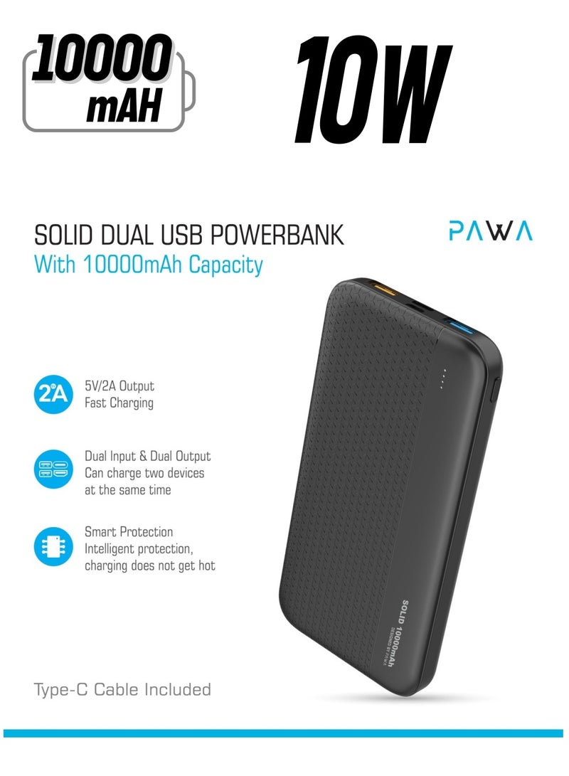PAWA Solid Dual USB Powerbank With 10000mAh Capacity -Black - Image 1