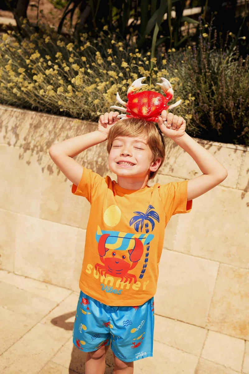 ديفاكتو Baby Boy Crab Printed T-Shirt Swim Shorts 2 Piece Set