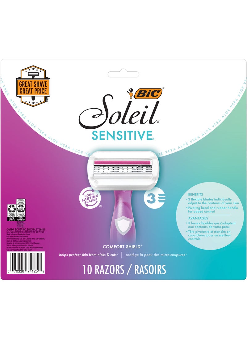 Bic - BIC Soleil Sensitive Women's Disposable Razors, 3 Blades With Moisture Strip For a Silky Smooth Shave for women, 10 Piece Razor Set - Image 1