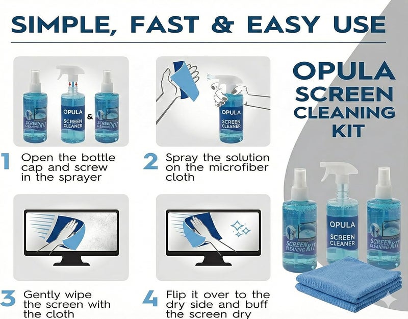 Opula Screen Cleaning Kit, Small Spray and Towel for Laptops, Smartphones and Computers - 100% Premium Quality, KCL 1021 - Image 3