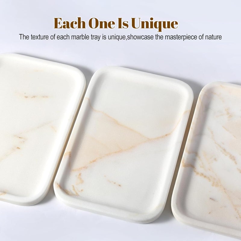 Koville Marble Tray, 12"x8" Marble Vanity Tray for Bathroom Kitchen Countertop, Rectangular Stone Tray for Cosmetics Perfume Trinket, Decorative Catchall Trays (Golden Calacatta) - Image 5