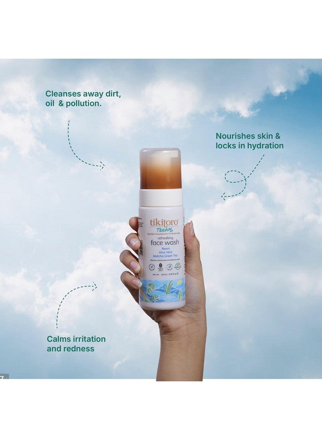 Tikitoro Teens Refreshing Face Wash 100% Vegan Neem, Aloe Vera, Matcha Green Tea Extract, Cleanses & Refreshes, No Parabens & Sulphates, All Skin Types (Age: 11+) (100ml x of 1) - Image 3