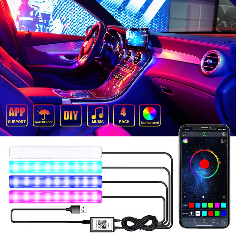 Car LED Lights: IP67 Waterproof Black 4pcs Strips - APP Wireless Control 56 Modes Multi Color 460+ Hues for Car Interior Truck Cabin Indoor Parties KTV - Image 2