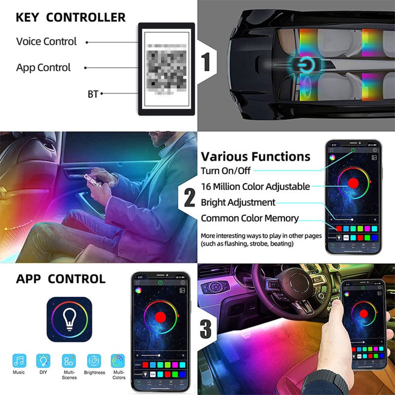 Car LED Lights: IP67 Waterproof Black 4pcs Strips - APP Wireless Control 56 Modes Multi Color 460+ Hues for Car Interior Truck Cabin Indoor Parties KTV - Image 3