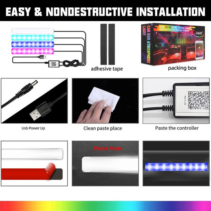 Car LED Lights: IP67 Waterproof Black 4pcs Strips - APP Wireless Control 56 Modes Multi Color 460+ Hues for Car Interior Truck Cabin Indoor Parties KTV - Image 5