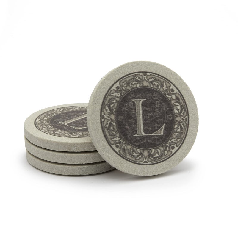 ثيريستي ستون Strstystone 4 عبوات حرف Monogram Letter L Sandstone Coasters المصنعة في الولايات المتحدة الأمريكية المصممة المسماة بسهولة تنظيف - Image 1