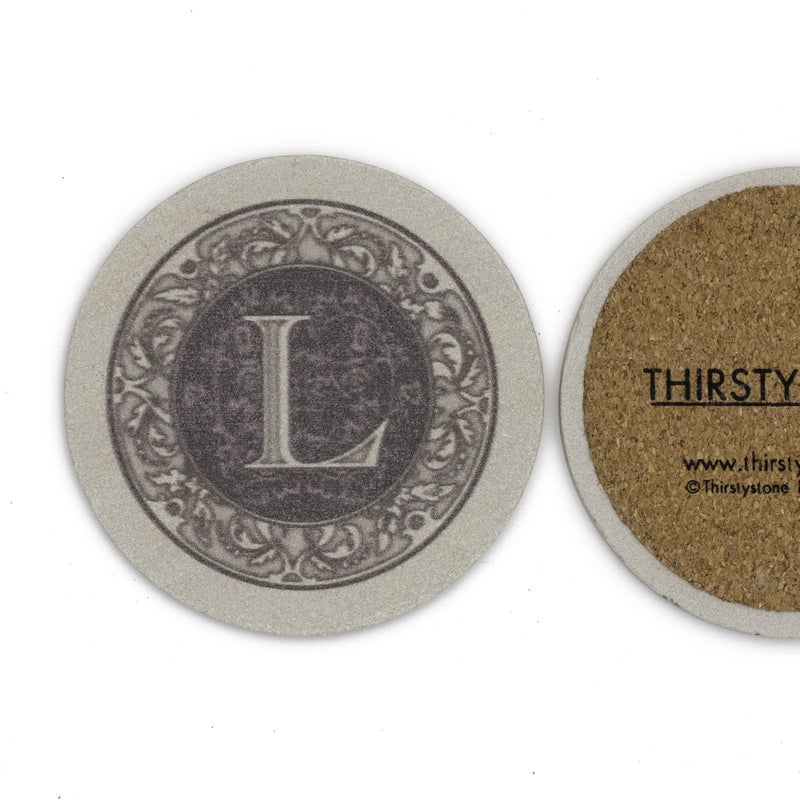 ثيريستي ستون Strstystone 4 عبوات حرف Monogram Letter L Sandstone Coasters المصنعة في الولايات المتحدة الأمريكية المصممة المسماة بسهولة تنظيف - Image 3