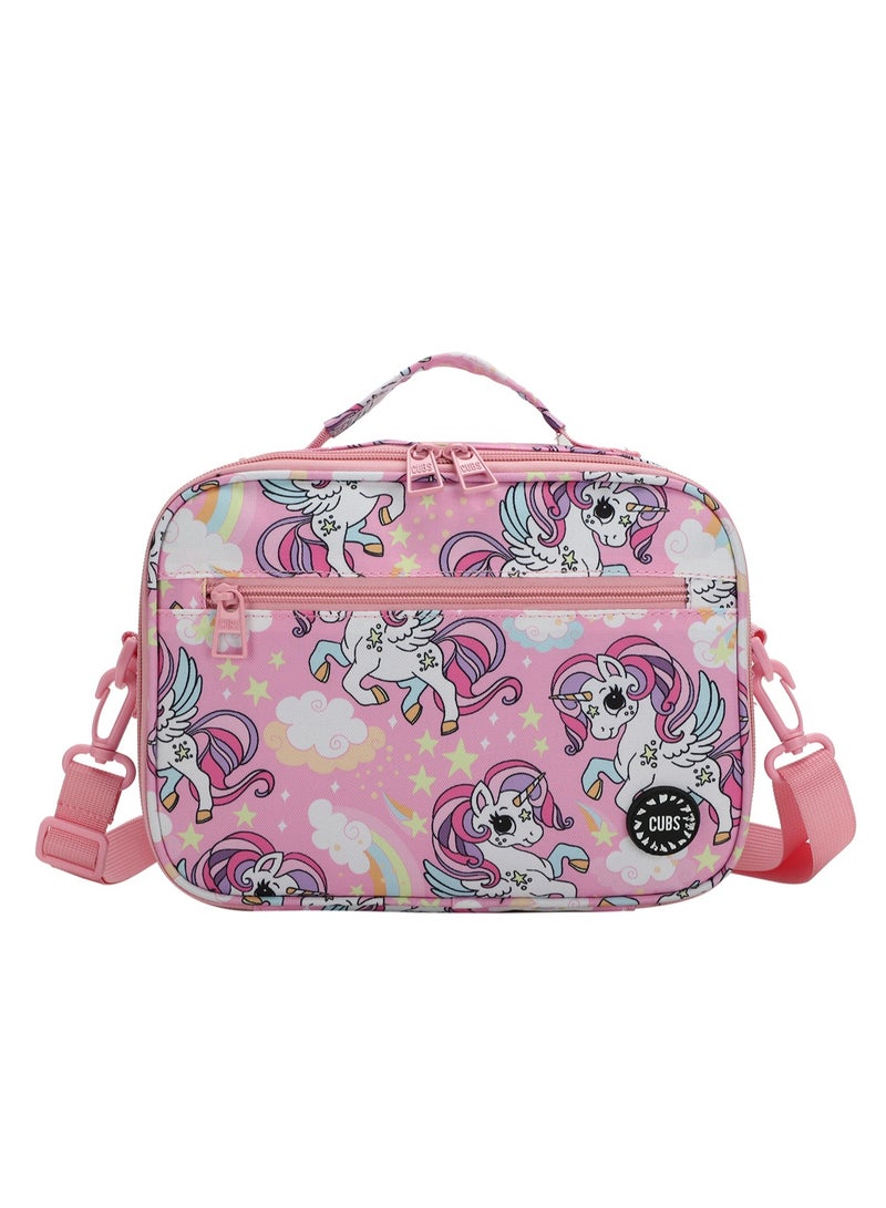 CUBS Unicorn & Rainbows Print Waterproof lunch bag with removable shoulder strap carrying your favorite meals to school, work or while traveling - Image 1