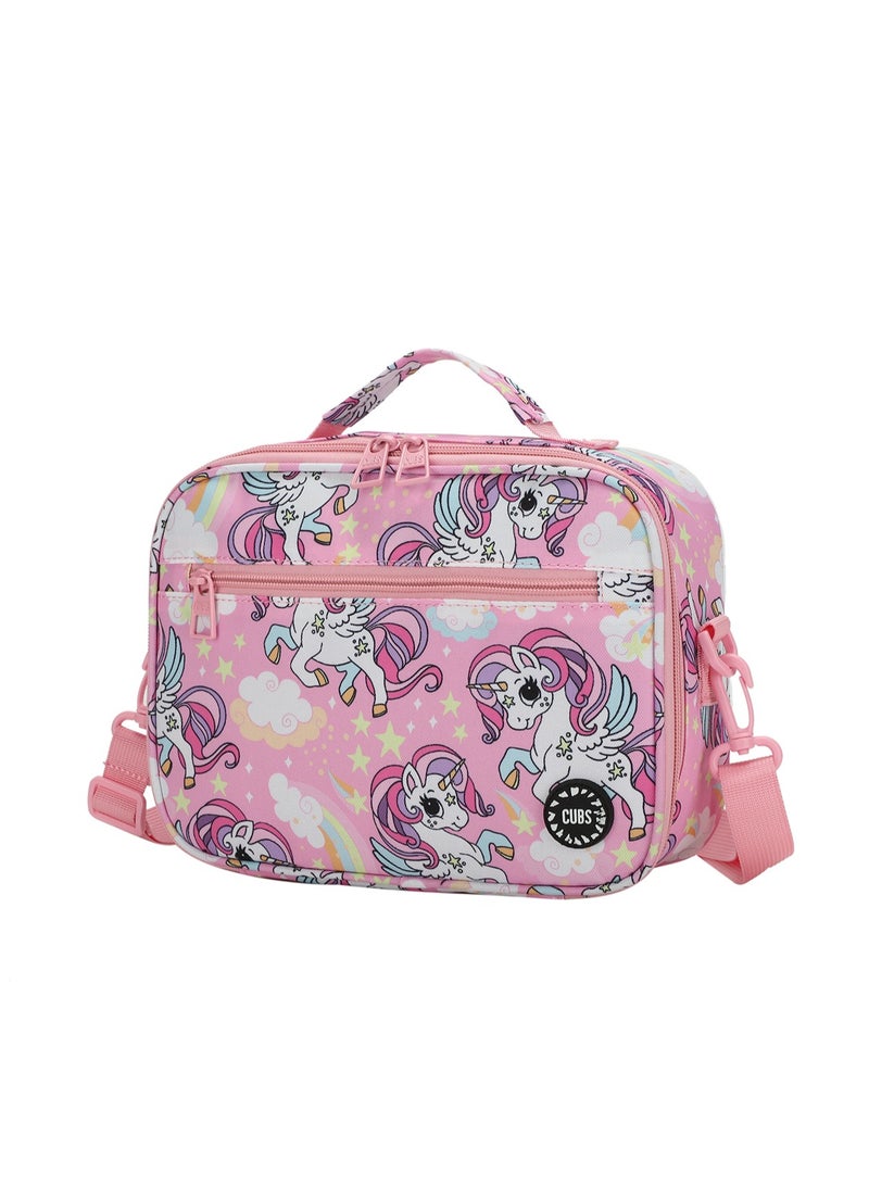 CUBS Unicorn & Rainbows Print Waterproof lunch bag with removable shoulder strap carrying your favorite meals to school, work or while traveling - Image 2
