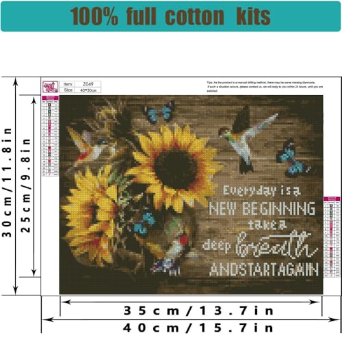 Tiwabb Stamped Cross Stitch Kits for Adults - Sunflower Inspirational Embroidery Kits for Beginners Adults,11 CT Patterns Dimensions Counted Cross Stitch Kits Arts Craft 12x16 inch - Image 4