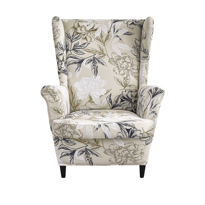 Wing Chair Slipcovers 2 Pieces Stretch Spandex Wingback Chair Covers Sofa Slipcover Printing Wingback Armchair Slipcovers Furniture Protector Couch Soft with Elastic Bottom for Wingback Chairs04