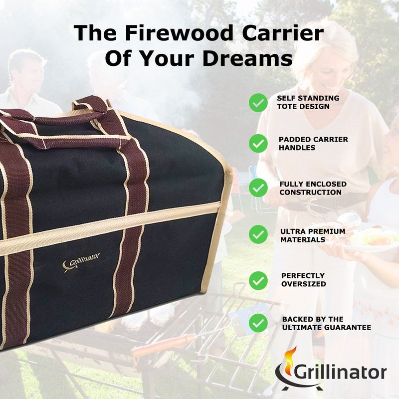 Grillinator Ultimate Firewood Log Carrier: Back Saving Design with Ultra Premium Canvas (Black) - Image 2