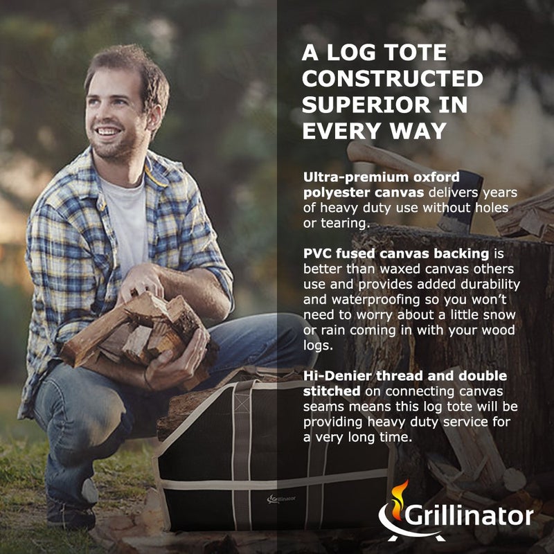 Grillinator Ultimate Firewood Log Carrier: Back Saving Design with Ultra Premium Canvas (Black) - Image 3