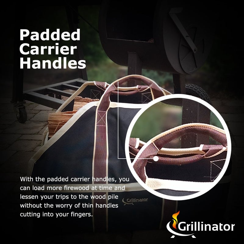 Grillinator Ultimate Firewood Log Carrier: Back Saving Design with Ultra Premium Canvas (Black) - Image 4