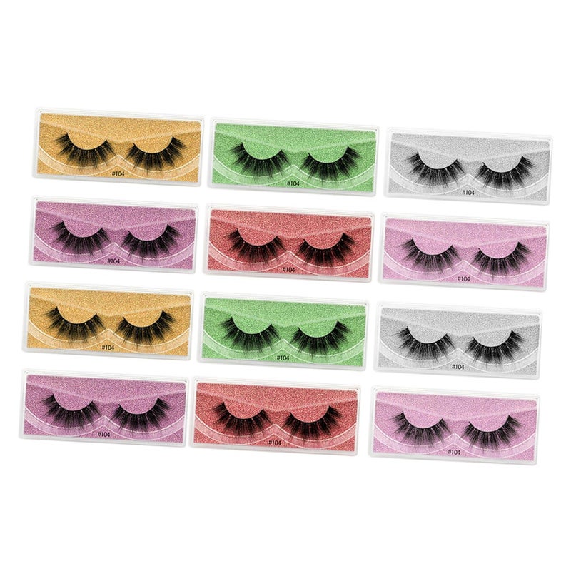Healeved 12 Pairs Colorful Base False Eyelashes Set Dense Curling Grafting Makeup Lashes for Dancing and Daily Wear with Mixed Yellow Green Purple Red Silver Pink - Image 1