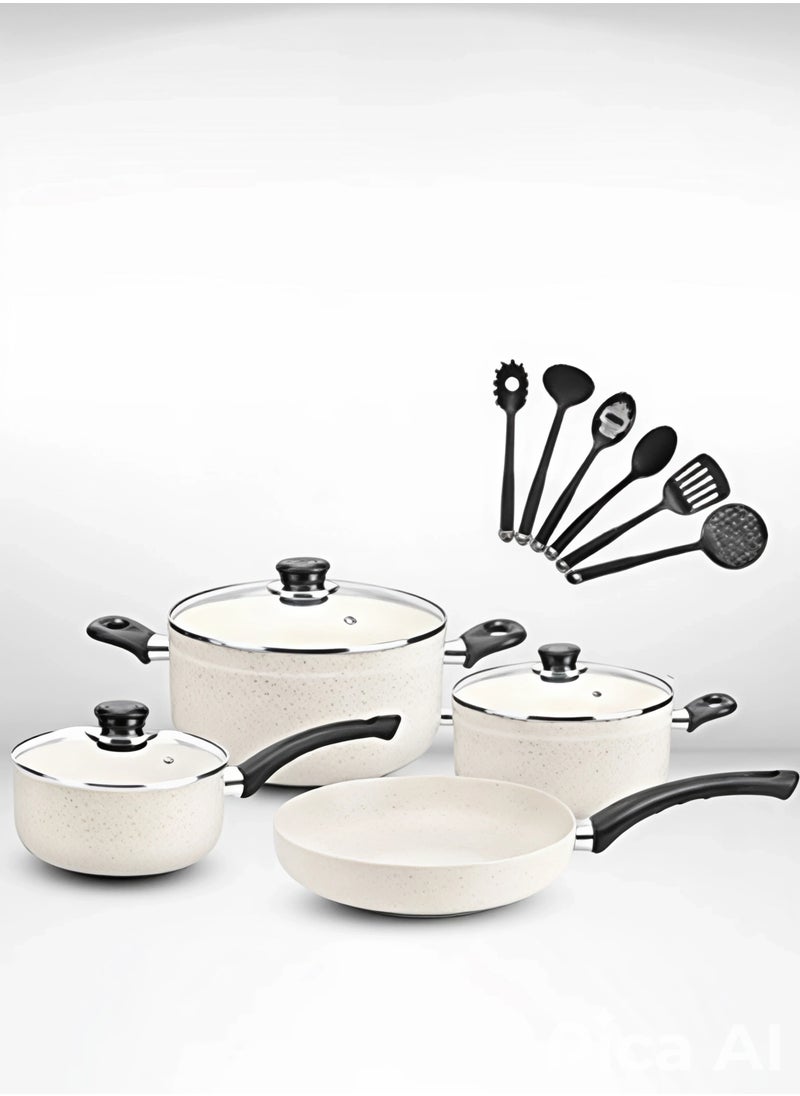Cady One Granite pots and pans set with non-stick surfaces, heat-insulated handles and reinforced stainless steel lids, 13 pieces  - Image 1
