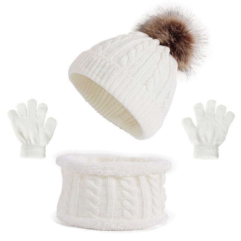 Hat Scarf Gloves Set Knitted Warm Hat Mittens Neck Warmer for Boys Girls - Image 1