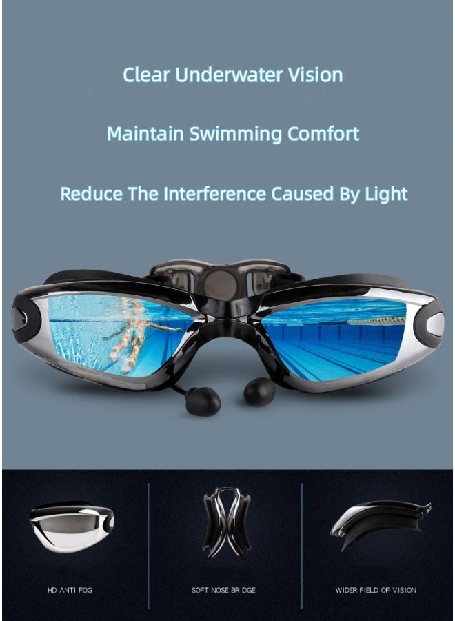 Swimming Kit | Electroplated Swimming Goggles - Cap - Earplugs - Nose clip | Comfortable Adjustable Anti Fog UV Protected lenses | For Adults or Kids Men or Women | No Leaking | Blue - Image 2