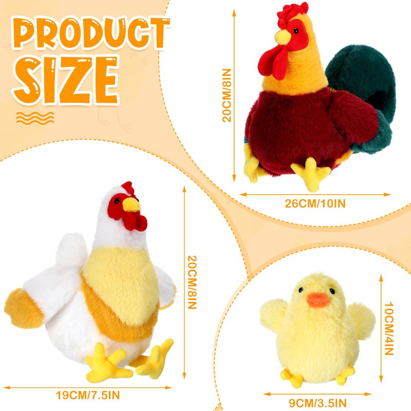 Skylety 3 Pcs Stuffed Chicken Plush Toys Gifts Set Chicken Stuffed Animal Toy Cute Cocky Rooster Plush Little Baby Chick Toys for Baby Shower Party Favor Birthday Supplies - Image 2