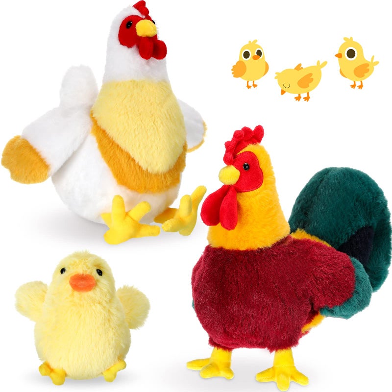 Skylety 3 Pcs Stuffed Chicken Plush Toys Gifts Set Chicken Stuffed Animal Toy Cute Cocky Rooster Plush Little Baby Chick Toys for Baby Shower Party Favor Birthday Supplies - Image 1