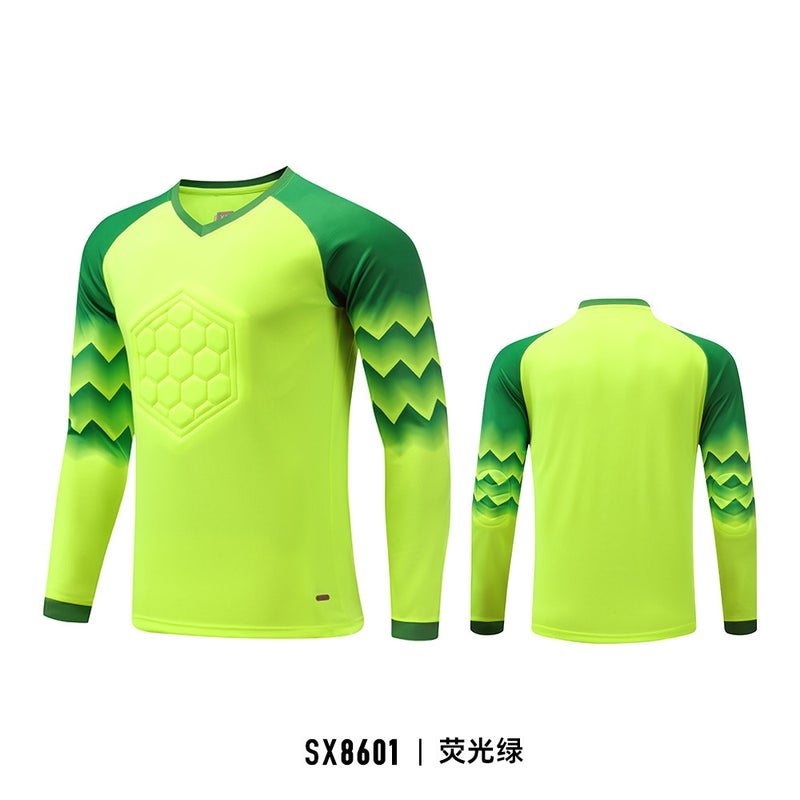 Generic Goalkeeper Jersey Equipment Mens Football Goalkeeper Clothing Tops and Trousers Printed Childrens Training Game Shorts Wholesale Sx8601-fluorescent green 