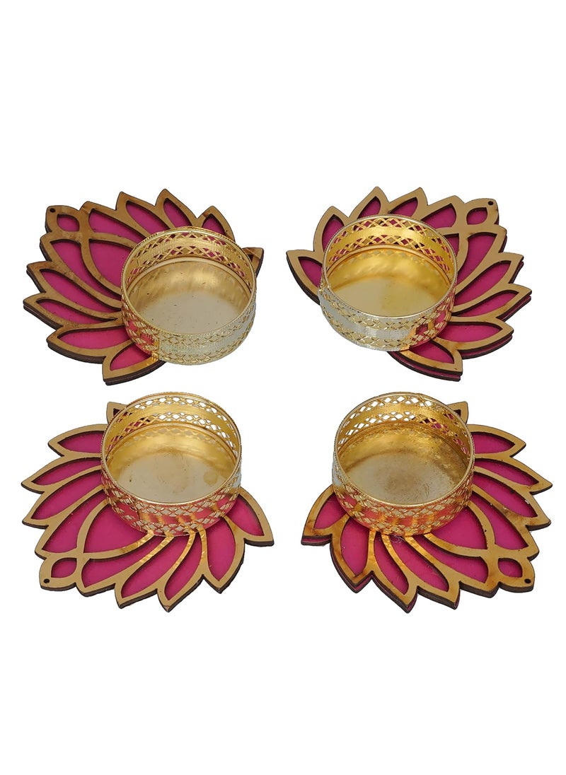 Webelkart Webelkart Set of 4 Lotus Shape Tealight Candle Holder for Home and Office Decor | tealight Candle Holder for Diwali and Christmas Decorations | Diwali Candles for Decorations| (Pack of 4, 3 Inches)  - Image 4
