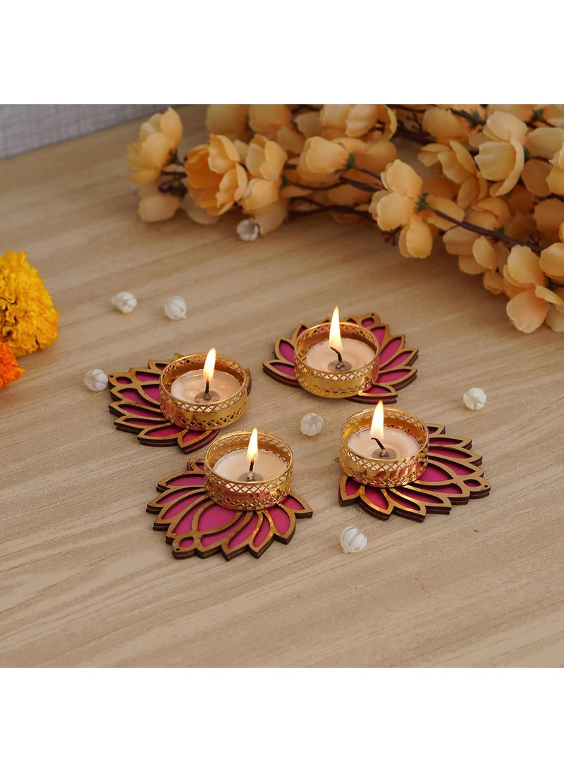Webelkart Webelkart Set of 4 Lotus Shape Tealight Candle Holder for Home and Office Decor | tealight Candle Holder for Diwali and Christmas Decorations | Diwali Candles for Decorations| (Pack of 4, 3 Inches)  - Image 1
