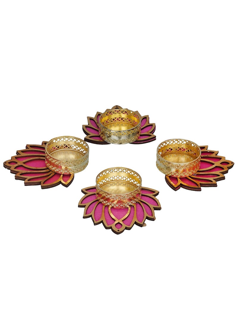 Webelkart Webelkart Set of 4 Lotus Shape Tealight Candle Holder for Home and Office Decor | tealight Candle Holder for Diwali and Christmas Decorations | Diwali Candles for Decorations| (Pack of 4, 3 Inches)  - Image 2