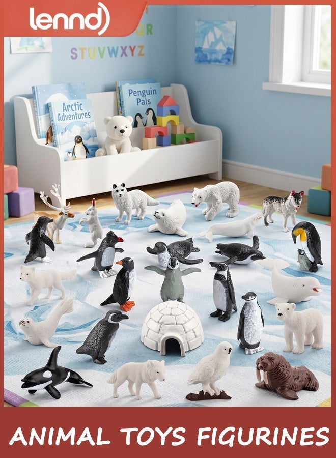 LENND 26Pcs Arctic Animal Figures - Polar Animal Toys Figurines with Penguins Arctic Fox Wolf Polar Bear Reindeer - Miniature Toys Cake Topper Christmas Birthday Gift for Kids & Toddlers - Image 1