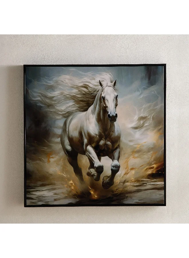 Home Box Fossel Running Horse Framed Canvas with ABS High Gloss Surface - 60x60x3 cm