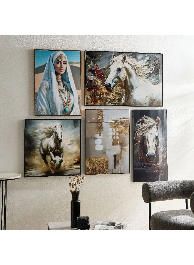Home Box Fossel Running Horse Framed Canvas with ABS High Gloss Surface - 60x60x3 cm