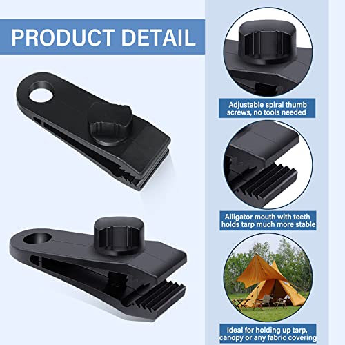 Dualshine 45Pcs Tarp Clips Heavy Duty Lock Grip with Carabiner Clips and Bungee Cords Set, Tarp Clamps Shark Tarp Fasteners Awning Clips Tent Clips Tarp Tie Down for Awnings Camping Caravan Canopies - Image 3