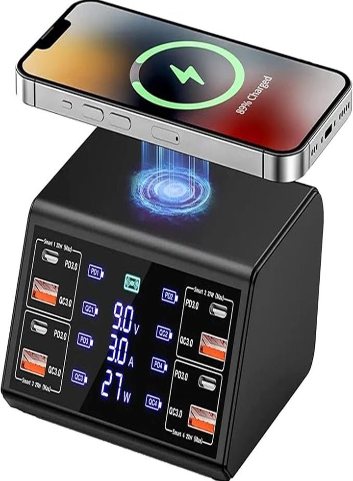 USB Charger, 100W 8-Port Multiple USB Charging Station with 4 Quick Charge 3.0, 4 USB C PD Ports, Wireless Charger, Compatible with iPhone, Samsung, Huawei, Game Consoles - Image 1