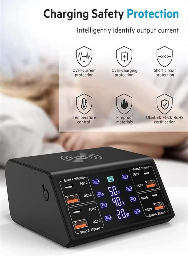 USB Charger, 100W 8-Port Multiple USB Charging Station with 4 Quick Charge 3.0, 4 USB C PD Ports, Wireless Charger, Compatible with iPhone, Samsung, Huawei, Game Consoles - Image 5