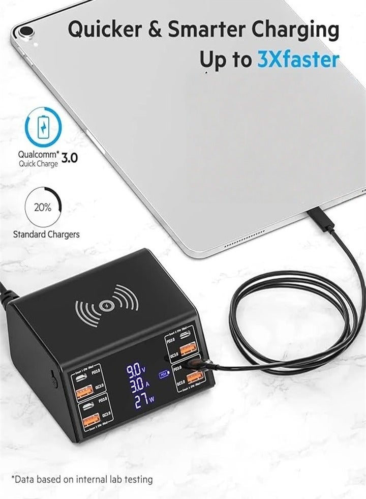 USB Charger, 100W 8-Port Multiple USB Charging Station with 4 Quick Charge 3.0, 4 USB C PD Ports, Wireless Charger, Compatible with iPhone, Samsung, Huawei, Game Consoles - Image 3