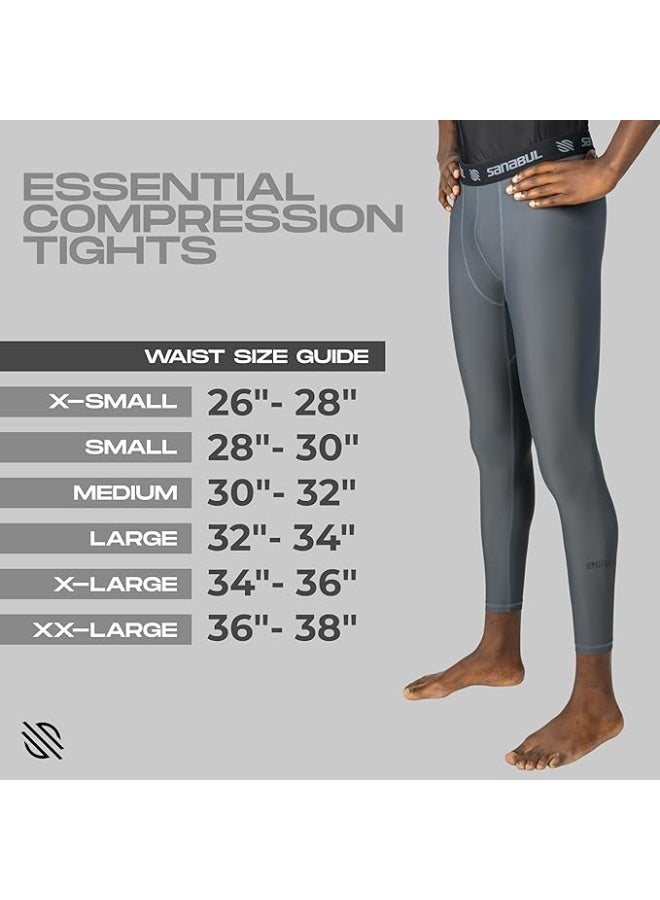 Sanabul  Essential Men’s Compression Pants – Workout Jiu Jitsu Leggings, Athletic Tights for Running, Gym & Sports – Small, Steel Gray - Image 3