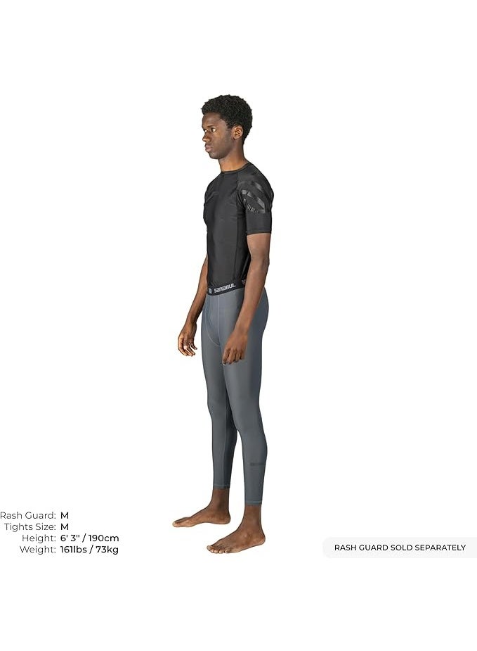 Sanabul  Essential Men’s Compression Pants – Workout Jiu Jitsu Leggings, Athletic Tights for Running, Gym & Sports – Small, Steel Gray - Image 1