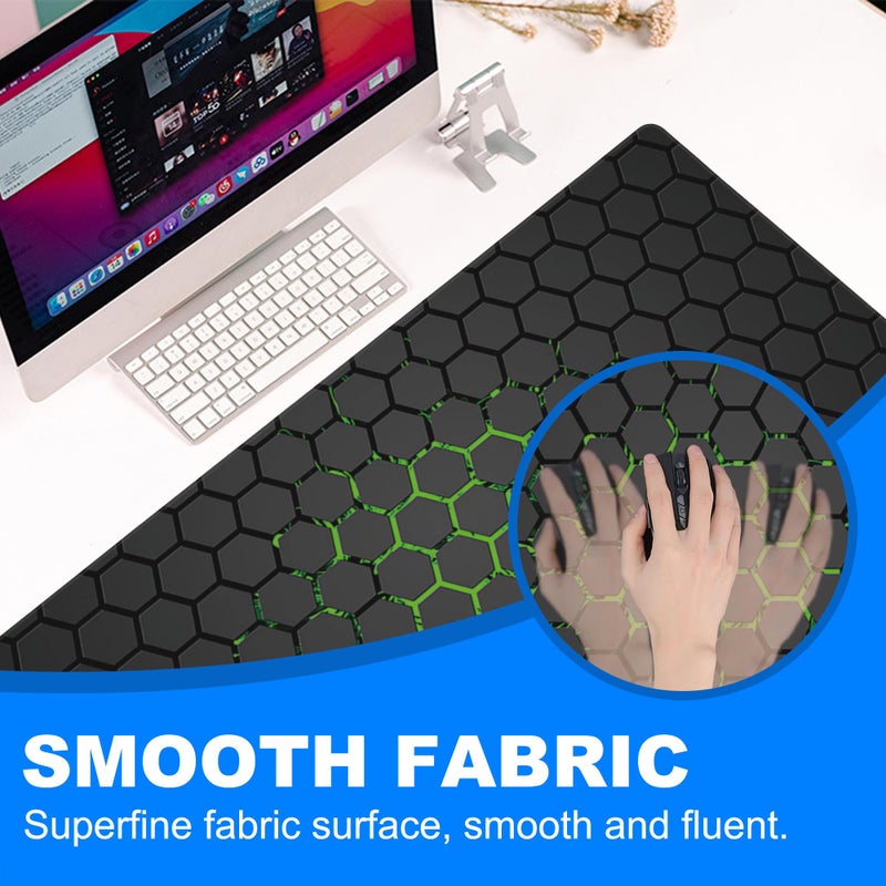 KOAIWPAE Desk Pad, Green Honeycomb Science Technology Extended Gaming Mouse Pad Large, 35.4"x15.7" Big Mouse Pad with Non-Slip Base and Stitched Edge, Long Computer Keyboard Mouse Mat for Home Office Work - Image 5