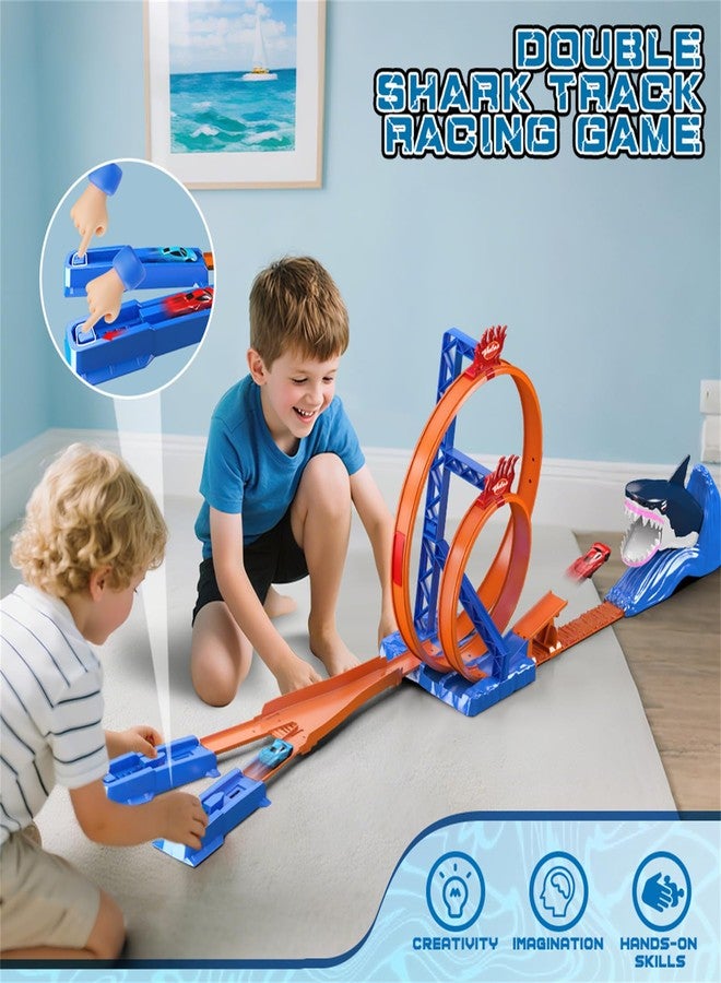 VATOS Shark Toys Car Track Set, Dual Loop Race Track Toy for Boys, Shark Car Racing Tracks with 2 Race Cars & Launchers, Jumping Raceway Playset Kids Toys Gift for Boys Girls 3 4 5 6 7 8 Year Old - Image 3