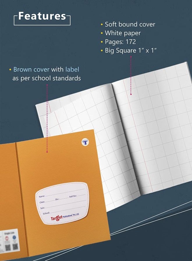 TARGET PUBLICATIONS Big Square Notebooks for Kids and Students | 172 Ruled Pages | Maths Practice Books for Children | 18 cm x 24 cm Approx | Soft Bound Cover | Pack of 4 | GSM 57 - Image 2