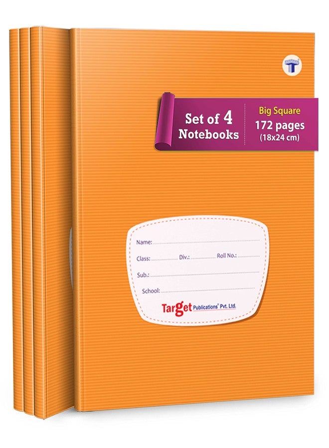 TARGET PUBLICATIONS Big Square Notebooks for Kids and Students | 172 Ruled Pages | Maths Practice Books for Children | 18 cm x 24 cm Approx | Soft Bound Cover | Pack of 4 | GSM 57 - Image 1