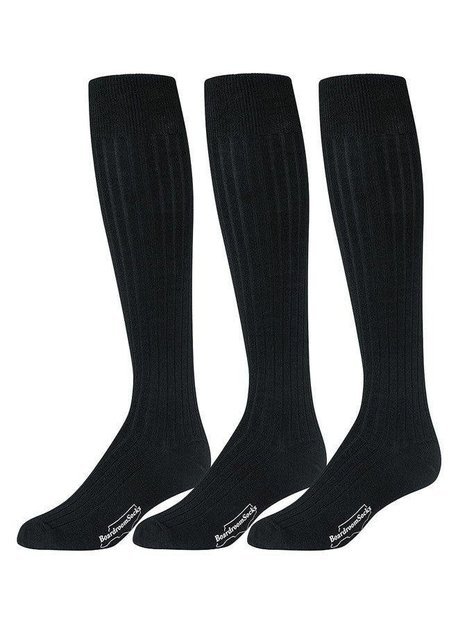 BoardroomSocks جوارب رسمية من صوف الميرينو للرجال - جوارب طويلة تصل إلى منتصف الساق، جوارب صوفية مضلعة للرجال بمقاسات 8-12 - جوارب مريحة وجيدة التهوية مع كعب وأصابع معززة من Boardroom Socks، 3 أزواج باللون الأسود - Image 1