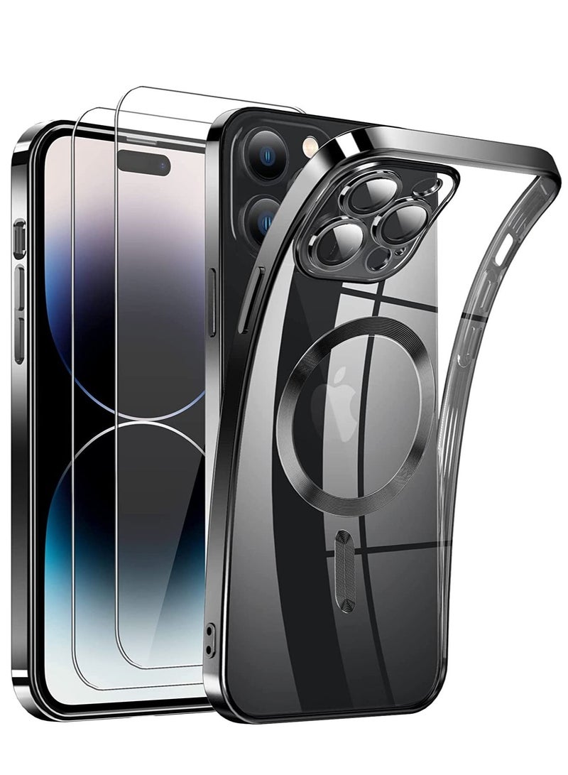 Magnetic Clear for iPhone 14 Pro Max Case with MagSafe [Integrated Camera Cover Glass] [Bare iPhone Exterior] Silicone Cover Slim Thin [Non-Yellowing] Anti-Fingerprint Scratch Wireless Charging - Image 1