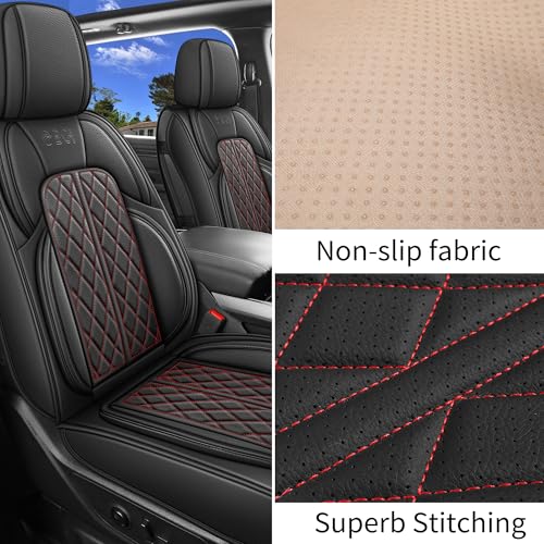 DuDuWang Car Seat Cover Custom Fit for Ford F150 2009-2026 Faux Leather Seat Cover Set Compatible with Regular Cab Super Cab Super Crew Pickup Truck Cushions (Black Redline, Full Set) - Image 4
