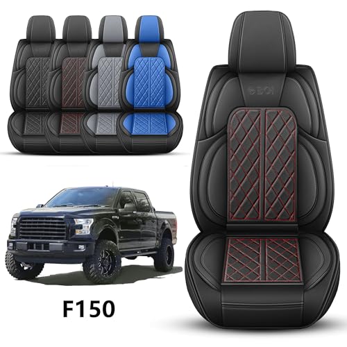 DuDuWang Car Seat Cover Custom Fit for Ford F150 2009-2026 Faux Leather Seat Cover Set Compatible with Regular Cab Super Cab Super Crew Pickup Truck Cushions (Black Redline, Full Set) - Image 2