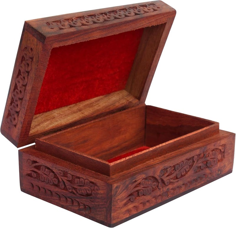 ITOS365 Handmade Wooden Keepsake Storage Case Jewelry Box Jewel Organizer - Floral Hand Carvings with Brass Inlay - Gifts for Women, 6 x 4 Inches, Standard, Wood - Image 3