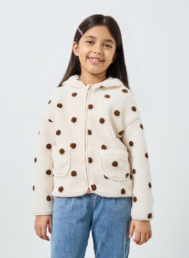 Styli Polka Dot Print Faux Fur Hooded Jacket - Image 3