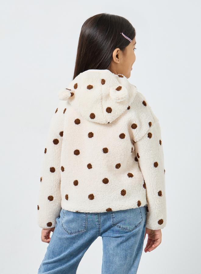 Styli Polka Dot Print Faux Fur Hooded Jacket - Image 5