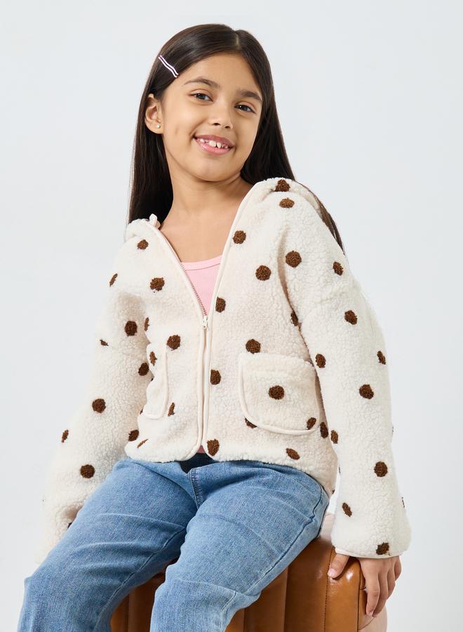 Styli Polka Dot Print Faux Fur Hooded Jacket - Image 1