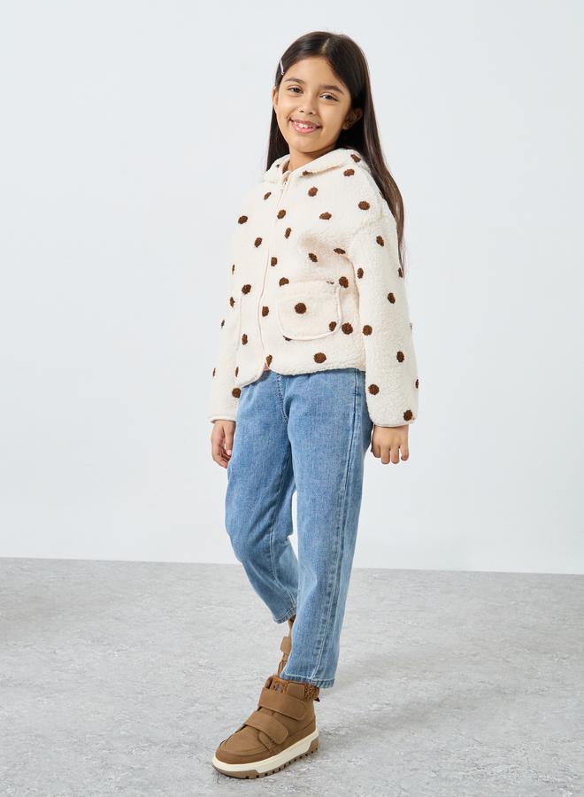 Styli Polka Dot Print Faux Fur Hooded Jacket - Image 2